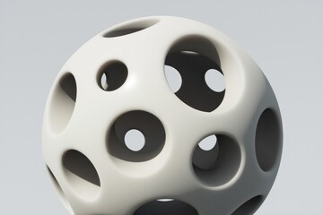 Leinwandbilder - Abstract 3D rendering of a white sphere with numerous interconnected holes, creating a complex and intriguing design.