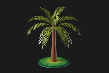 Poster - A stylized 3D rendering of a palm tree on a circular base, isolated on a transparent background.