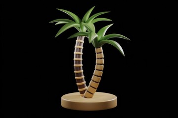 Aufkleber - 3D render of two stylized palm trees on a sandy base, isolated on transparent background.