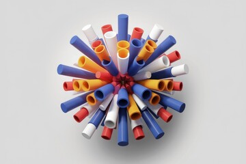 Poster - A vibrant sphere composed of colorful cylindrical shapes, radiating outwards in a dynamic and visually appealing arrangement.