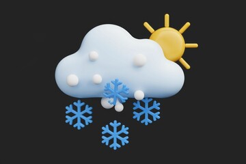 Aufkleber - Sunny winter weather with snowfall, depicted as a 3D cloud, sun, and snowflakes.