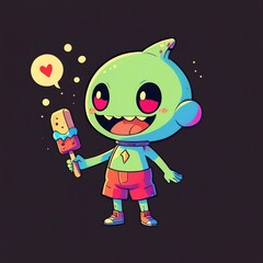 Sticker - Adorable Alien Enjoys Summer Treat