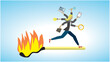 © Eva Almqvist - Woman running at burning match stick, trying to do everything. Dimension 16:9. Vector illustration.