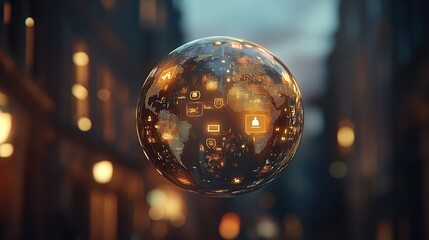 Global network connection, digital world sphere.
