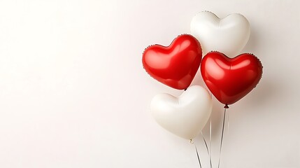 Canvas Print - Red and white heart-shaped balloons on white background.