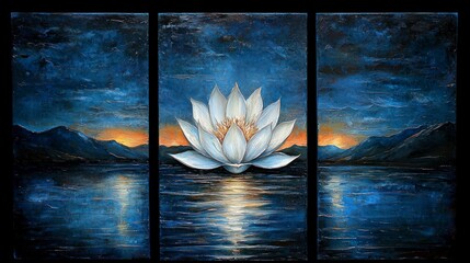 Wall Mural - Lotus on water triptych.