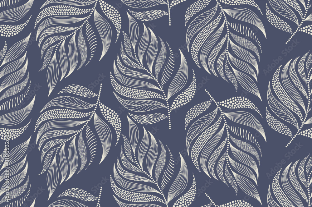 Abstract floral leaf seamless pattern with dotted flat style. black ...