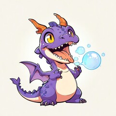 Sticker - Adorable Purple Dragon Blowing Bubbles