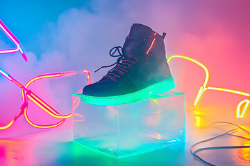 Wall Mural - Neon Light Up Sneakers - Fashionable Footwear