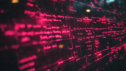 Wall Mural - cyberpunk glitch: abstract image of pink and red glowing text on a dark background, evoking a sense 