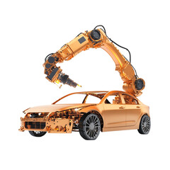 Wall Mural - Robotic Arm Assembling Golden Car: Automotive Innovation