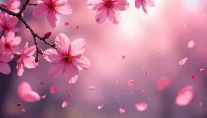 Poster - A flurry of pink sakura petals descending on a soft-focus backdrop , bloom, whimsical