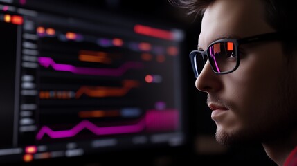 Focused Programmer Analyzing Data on a Computer Screen
