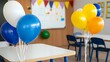 © art_bee8 - Colorful balloons in a cheerful classroom setting with decorations and learning materials