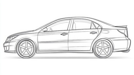Wall Mural - Sedan Car Outline Illustration on White Background, Vector Graphic for Automotive Design Projects