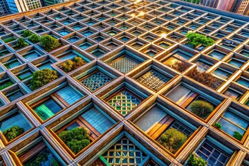 Wall Mural - candid photo: geometric grid design precision, architectural details, urban textures