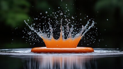 Canvas Print - Orange liquid drop impact, creating a crown splash.