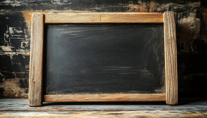 An Old Wooden Chalkboard Resting on a Rustic Table in a Cozy Setting