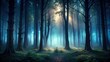 Dark Forest Landscape at Night, mysterious woods, gloomy atmosphere, mysterious woods