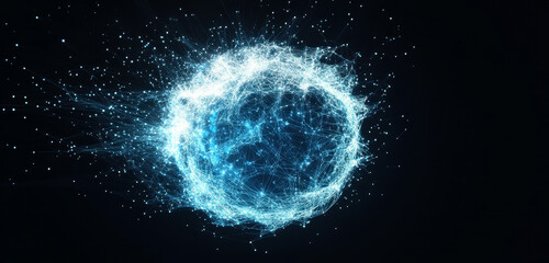Wall Mural - abstract sphere of glowing blue networks on a dark background