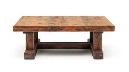 Wall Mural - Rustic wooden coffee table with thick top and sturdy base, isolated on white.