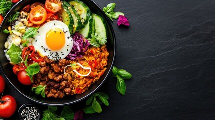 Wall Mural - Colorful bowl of healthy food with vegetables and egg. Generative AI