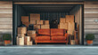 © NBLX - Open storage unit filled with cardboard boxes, furniture, other things