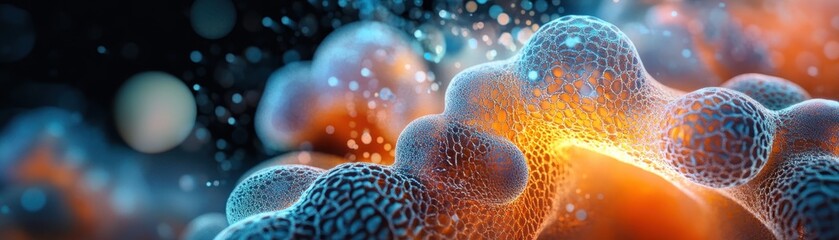 Wall Mural - abstract macro shot of vibrant organic structures with glowing highlights and textured patterns in a
