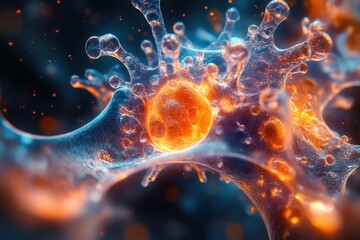 Wall Mural - abstract visualization of glowing molecular structures with vibrant colors and dynamic shapes in a f