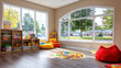 © Rachakrit - bright kindergarten game room featuring colorful toys, soft seating, and large windows. space is inviting and cheerful for children