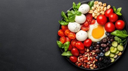 Wall Mural - A vibrant breakfast platter featuring eggs, vegetables, and nuts