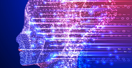 Poster - Artificial Intelligence. Technical background with a silhouette of a man. Big data concept. Machine cyber mind.