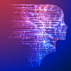 Aufkleber - Artificial Intelligence. Technical background with a silhouette of a man. Big data concept. Machine cyber mind.