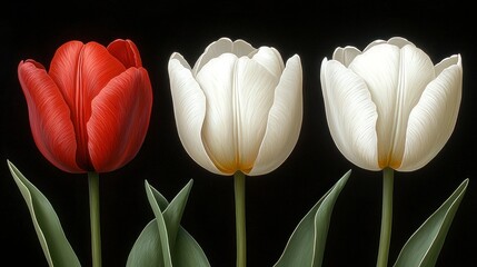 Canvas Print - Three tulips red and white.