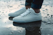 © Saqib - A sleek white leather sneaker with a clean, minimalist design, ideal for both casual wear and stylish outfits.