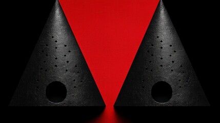 Wall Mural - Twin black cones on red.