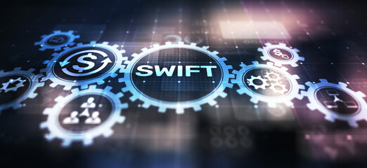 Wall Mural - swift international payment system financial technology banking and money transfer concept on virtua