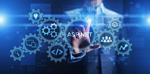 Wall Mural - asp.net development programming language concept on virtual screen.