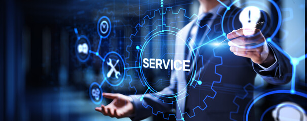 Fototapete - Service support customer help call center Business technology button on virtual screen.