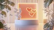 © Zara Elara HappyLife - Valentine’s Day Neon Light Modern heart decor with plants and soft lighting.