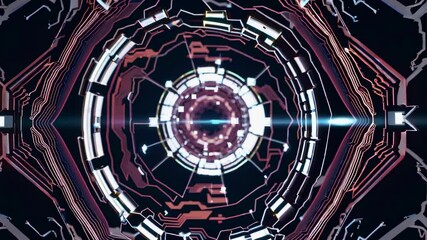 Leinwandbilder - Exploring a futuristic tunnel with intricate circuits and glowing lights