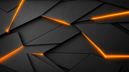 Wall Mural - abstract design featuring dark geometric shapes with glowing orange lines, creating a modern and dyn