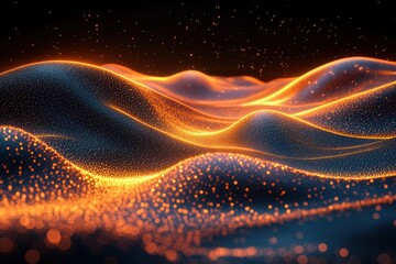 Wall Mural - visualizing flowing waves of energy with glowing particles in a dark space