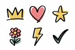 © Media Srock - Hand Drawn Colorful Icons Crown Heart Star Flower