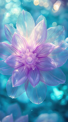 Wall Mural - glowing lavender flower with delicate petals against dreamy blue background