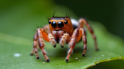 close up shot of jumping spider sitting on leaf
