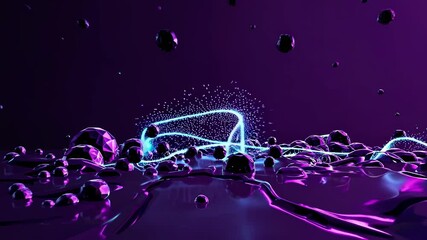 Leinwandbilder - Digital art exploration of vibrant particles and dynamic light in a surreal purple landscape