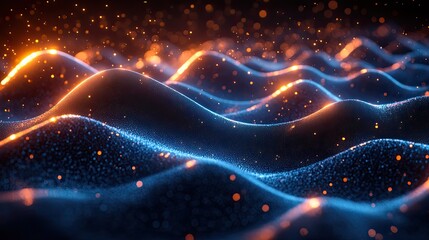 Wall Mural - Neon sound waves flow across a dark background, symbolizing frequency, data transfer, and technology