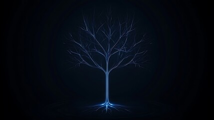 Sticker - Ethereal glowing tree with intricate branches and roots against a dark background, symbolizing life