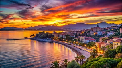 Wall Mural - Stunning Cagnes-sur-Mer Sunset Landscape: Azure Coastline, Vibrant Sky